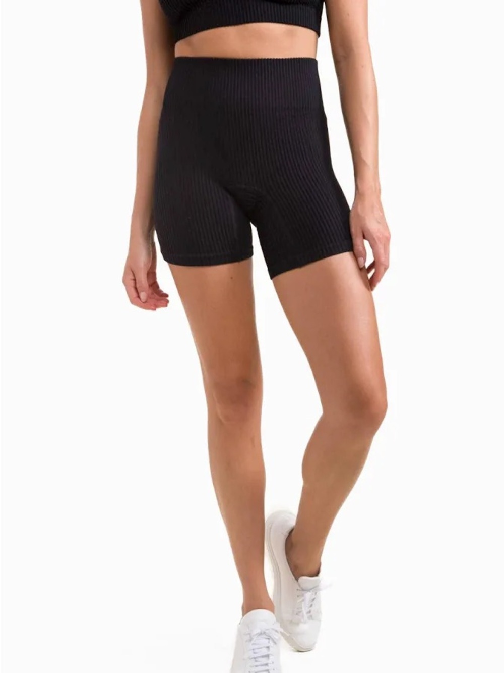 Mono B Black Ribbed High-Waist Bike Shorts